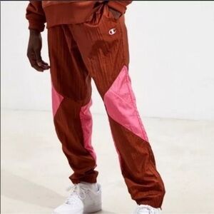 NWT Women’s CHAMPION Embroidered Logo Color Block Track Pants‎ Brown Pink